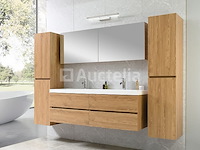 2-persoons badkamermeubel 145 cm licht hout decor - incl. kranen - afbeelding 10 van  12