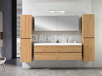 2-persoons badkamermeubel 145 cm licht hout decor - incl. kranen - afbeelding 11 van  12