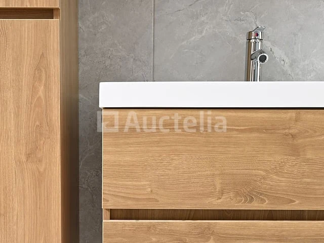 2-persoons badkamermeubel 145 cm licht hout decor - incl. kranen - afbeelding 4 van  12