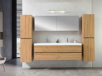 2-persoons badkamermeubel 145 cm licht hout decor - incl. kranen - afbeelding 4 van  12