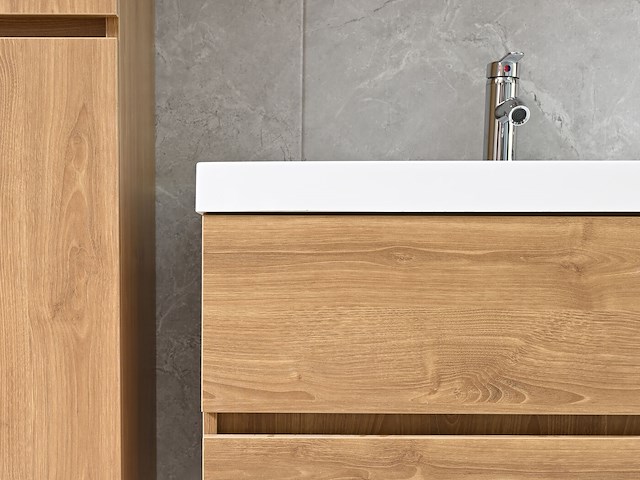 2-persoons badkamermeubel 145 cm licht hout decor - incl. kranen - afbeelding 4 van  12