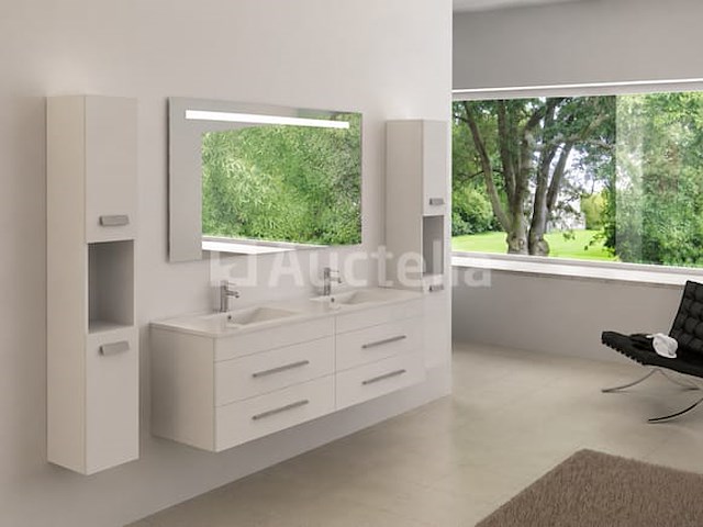 2-persoons badkamermeubel 150 cm hoogglans wit - incl. kranen - afbeelding 1 van  1