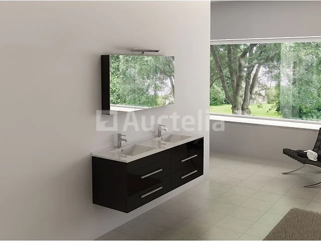 2-persoons badkamermeubel 150 cm hoogglans zwart - incl. kranen - afbeelding 1 van  1