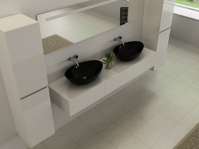 2-persoons badkamermeubel 180 cm hoogglans wit - incl. kranen - afbeelding 1 van  4