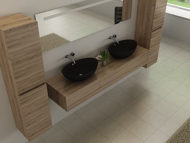 2-persoons badkamermeubel 180 cm licht hout decor - incl. kranen - afbeelding 2 van  5