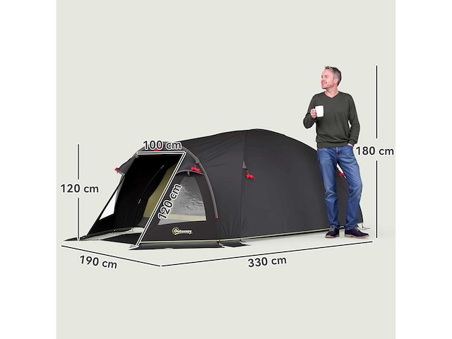 2-persoons kampeertent, lichtgewicht, uv-bescherming 50+, tunneltent met luifel - afbeelding 3 van  4