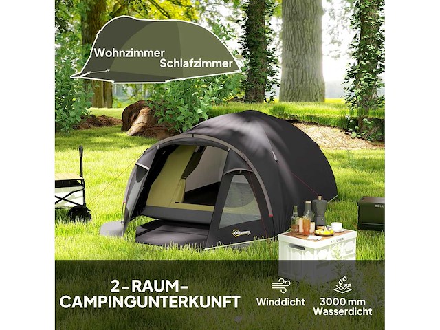 2-persoons kampeertent, lichtgewicht, uv-bescherming 50+, tunneltent met luifel - afbeelding 4 van  4