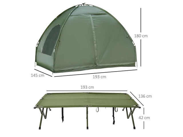 2-persoons kampeertent met kampbed en groen luchtmatras - afbeelding 3 van  6