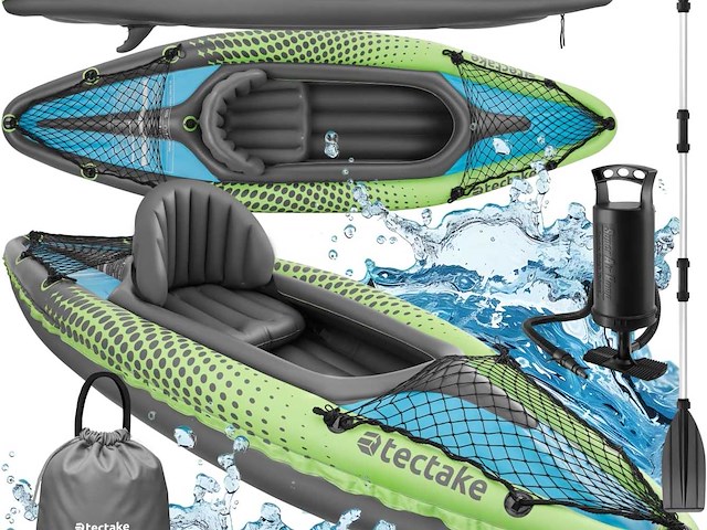2-persoons opblaasbare kajak met 2 dubbele peddels en accessoires - afbeelding 1 van  10