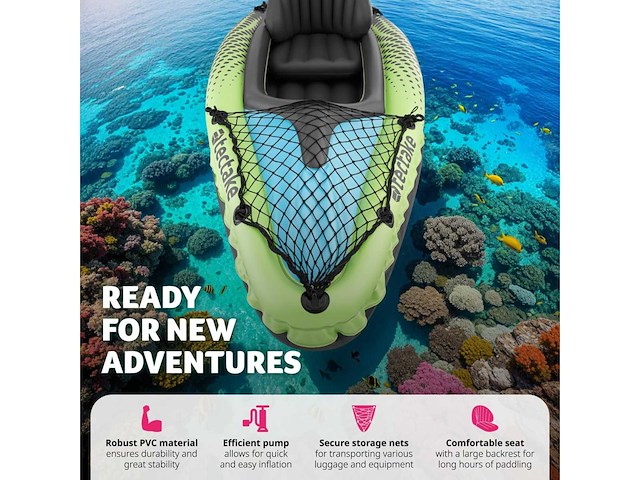 2-persoons opblaasbare kajak met 2 dubbele peddels en accessoires - afbeelding 5 van  10