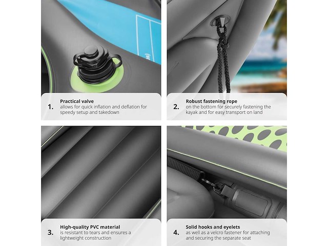 2-persoons opblaasbare kajak met 2 dubbele peddels en accessoires - afbeelding 6 van  10