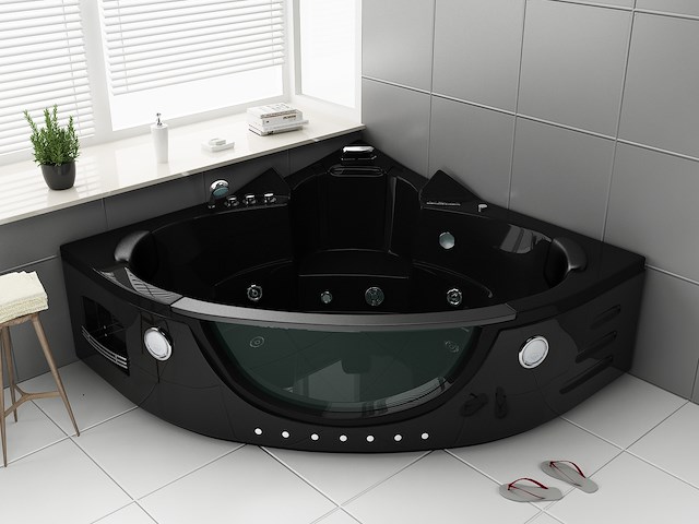2 persoons whirlpool massagebad - zwart - hoekbad - 152x152x62cm - afbeelding 1 van  3