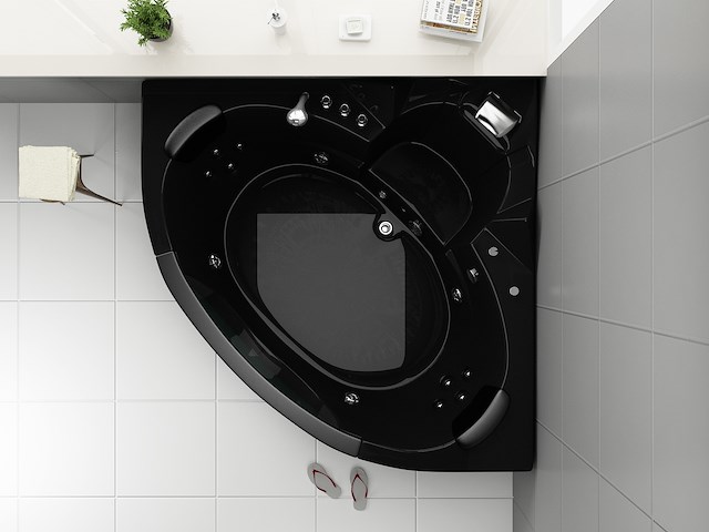 2 persoons whirlpool massagebad - zwart - hoekbad - 152x152x62cm - afbeelding 2 van  3