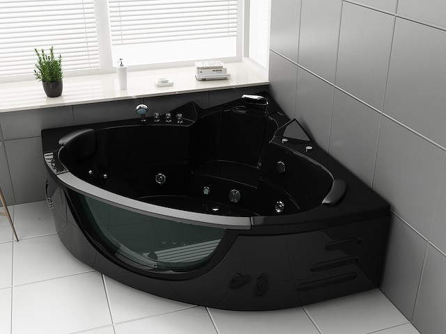 2 persoons whirlpool massagebad - zwart - hoekbad - 152x152x62cm - afbeelding 3 van  3