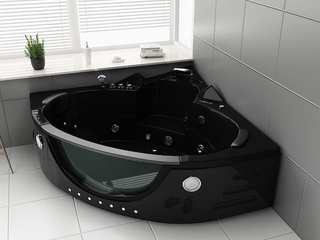 2 persoons whirlpool massagebad - zwart - hoekbad - 152x152x62cm - afbeelding 1 van  3