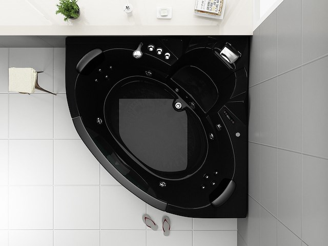 2 persoons whirlpool massagebad - zwart - hoekbad - 152x152x62cm - afbeelding 3 van  3