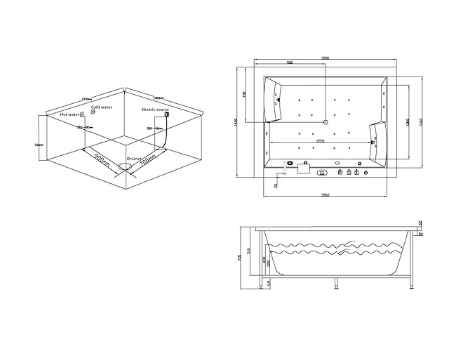 2 persoons whirlpool massagebad wit - half vrijstaand 180x145cm - afbeelding 4 van  5