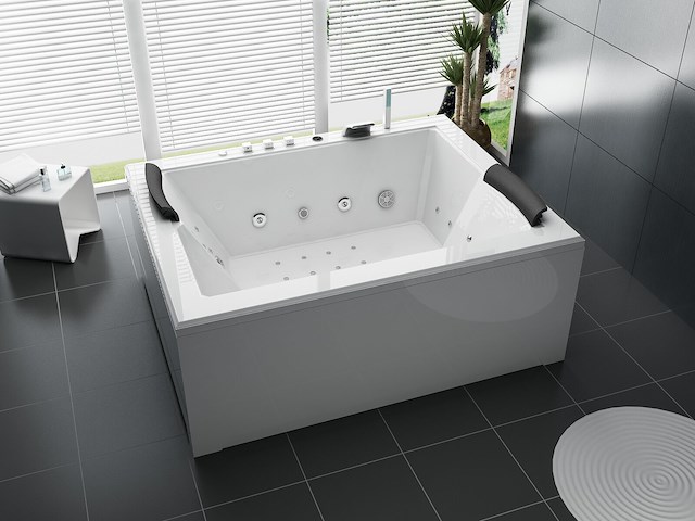 2 persoons whirlpool massagebad wit - half vrijstaand 180x145cm - afbeelding 1 van  5