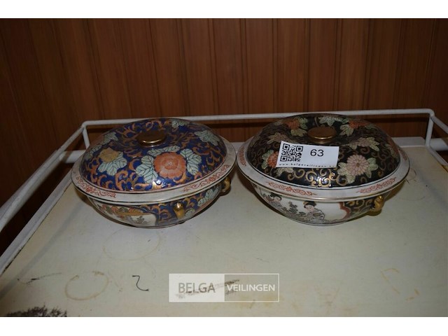 2 porselijnen soep terrine met deksel chinese stijl - afbeelding 1 van  4