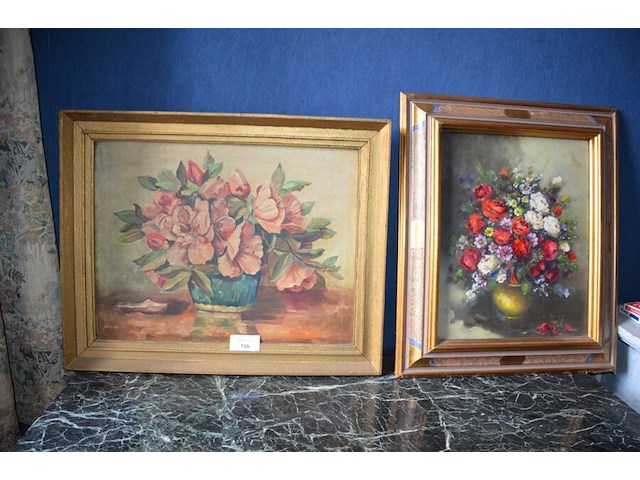 2 schilderijen in houten kader bloemen - afbeelding 1 van  6