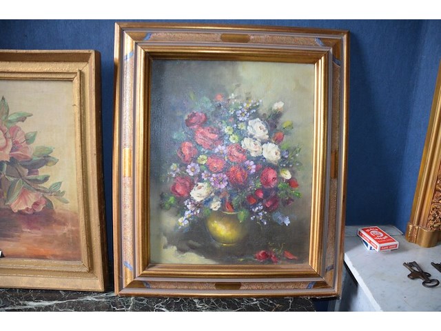 2 schilderijen in houten kader bloemen - afbeelding 4 van  6