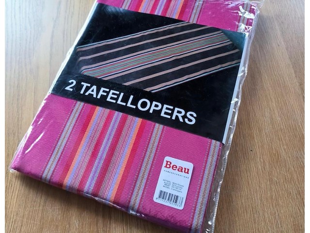 2 tafellopers strepen fuchsia - beau maat : 45x140 - afbeelding 1 van  2