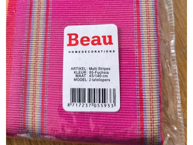 2 tafellopers strepen fuchsia - beau maat : 45x140 - afbeelding 2 van  2