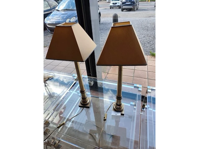 2 vintage design kolomlampen met houten voet - afbeelding 1 van  4