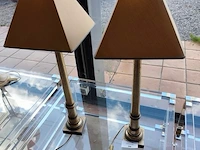 2 vintage design kolomlampen met houten voet