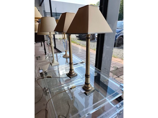 2 vintage design kolomlampen met houten voet - afbeelding 4 van  4