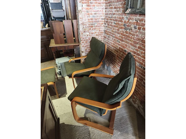 2 vintage zetels in plywood en bankje - afbeelding 2 van  2