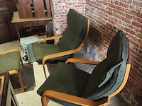 2 vintage zetels in plywood en bankje - afbeelding 2 van  2