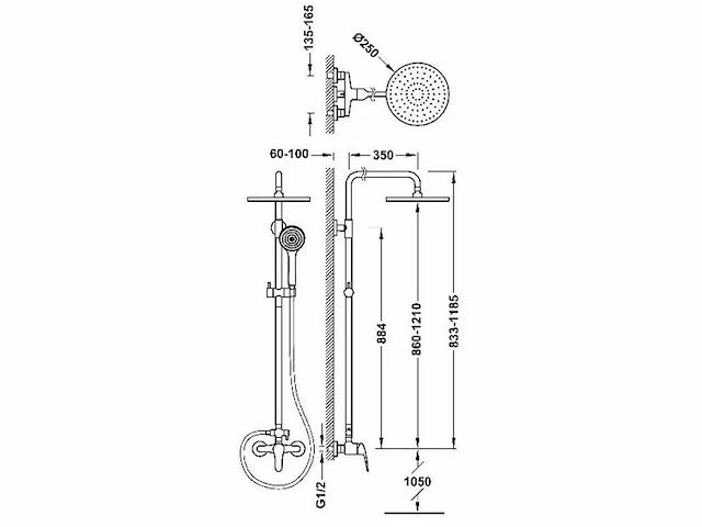2-weg aan de muur gemonteerde mengkraanset gemaakt van abs-plastic en metaal met chroomafwerking base plus tres - afbeelding 2 van  2