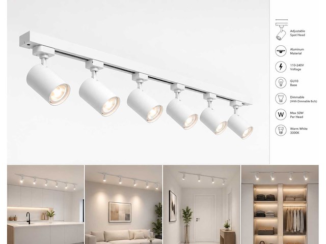 2 x 1-fase railverlichting set – 2 meter – wit – inclusief 6 x gu10 railspots - afbeelding 1 van  5