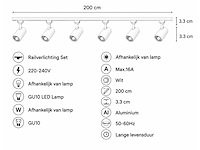2 x 1-fase railverlichting set – 2 meter – wit – inclusief 6 x gu10 railspots - afbeelding 4 van  5