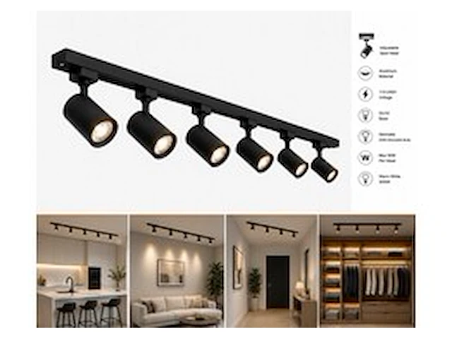 2 x 1-fase railverlichting set – 2 meter – zwart – inclusief 6 x gu10 railspots - afbeelding 1 van  6
