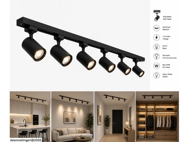 2 x 1-fase railverlichting set – 2 meter – zwart – inclusief 6 x gu10 railspots - afbeelding 2 van  6