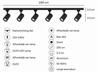 2 x 1-fase railverlichting set – 2 meter – zwart – inclusief 6 x gu10 railspots - afbeelding 5 van  6