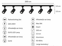 2 x 1-fase railverlichting set – 2 meter – zwart – inclusief 6 x gu10 railspots - afbeelding 4 van  5