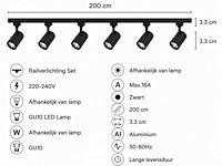 2 x 1-fase railverlichting set – 2 meter – zwart – inclusief 6 x gu10 railspots - afbeelding 5 van  6