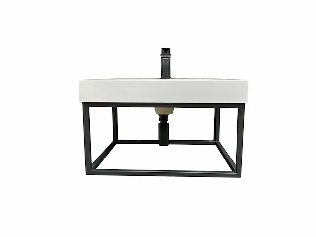 2 x 60cm wastafel met mat zwart frame - afbeelding 4 van  7