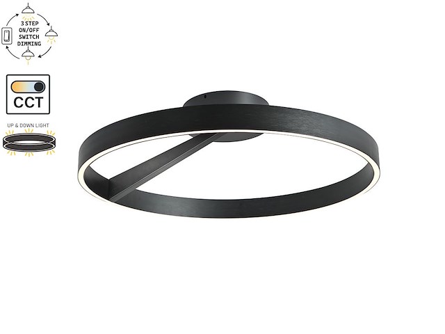 2 x arcao design plafondlamp zwart 60cm 40w led cct 3 kleur & 3 stappen dimmen - afbeelding 3 van  7