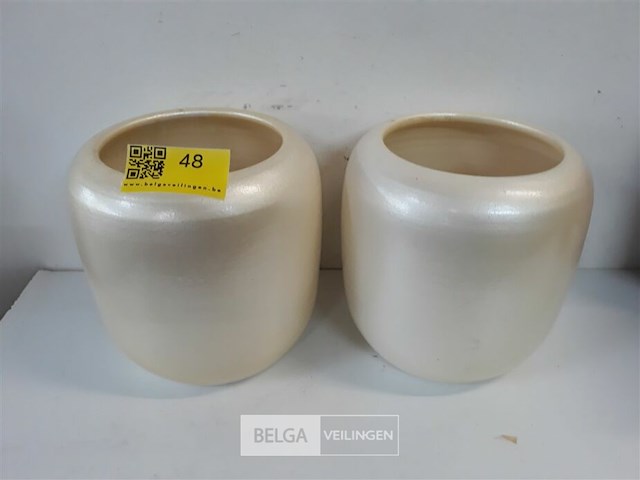 2 x bloempot keramiek creme dia 20 – h 20 cm - afbeelding 2 van  3