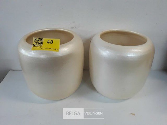 2 x bloempot keramiek crème dia 20 – h 20 cm - afbeelding 2 van  3