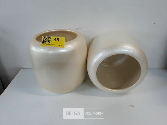 2 x bloempot keramiek crème dia 20 – h 20 cm - afbeelding 3 van  3