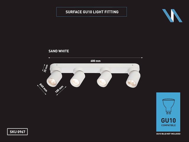 2 x gu10 opbouwspot armatuur 4 cilinder zand wit draaibaar - afbeelding 5 van  5