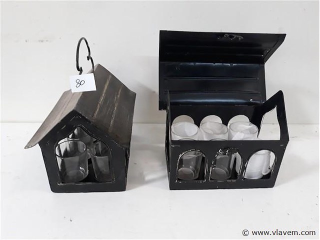 2 x huisje met 6 t-lichtglaasjes - afbeelding 1 van  2