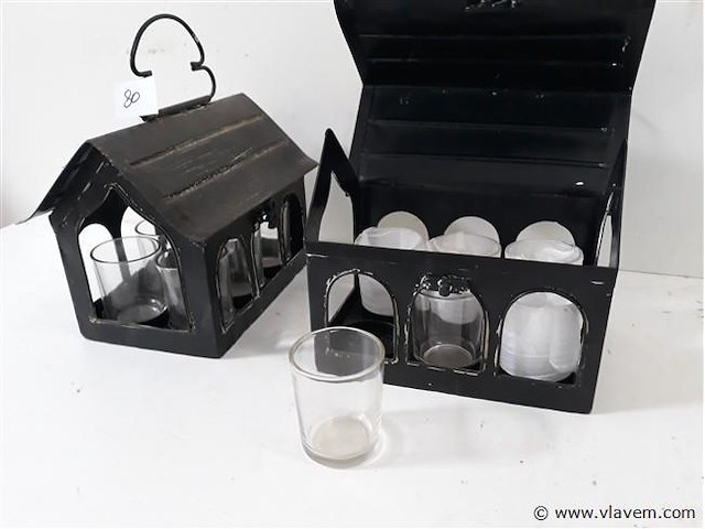 2 x huisje met 6 t-lichtglaasjes - afbeelding 2 van  2