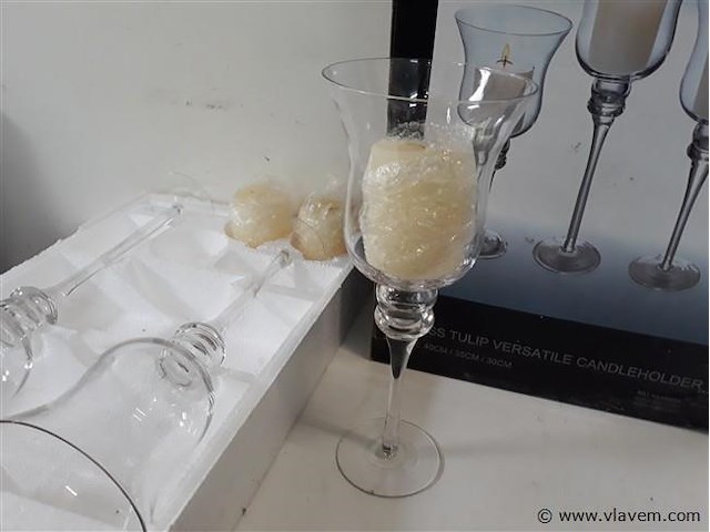 2 x kaarshouder glas 3 stuks + kaars - afbeelding 2 van  2