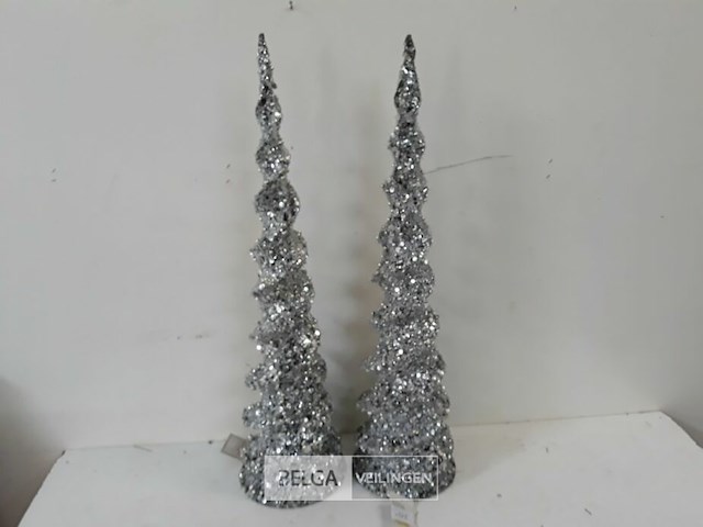 2 x kerst kegel zilver 60 cm - afbeelding 1 van  3